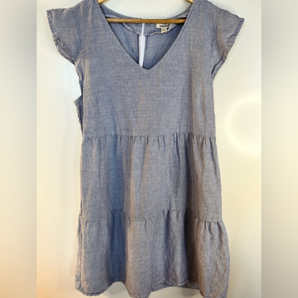 Goodthreads Blue & White Striped Babydoll Dress | Tiered Dress | Size L